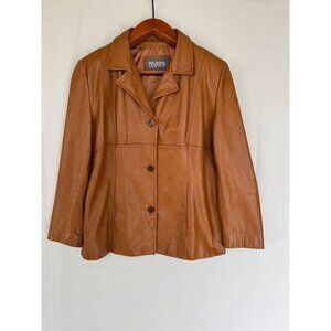 Vintage Wilsons Leather Camel Tan Leather Notch Collar Button Front Car Coat XL